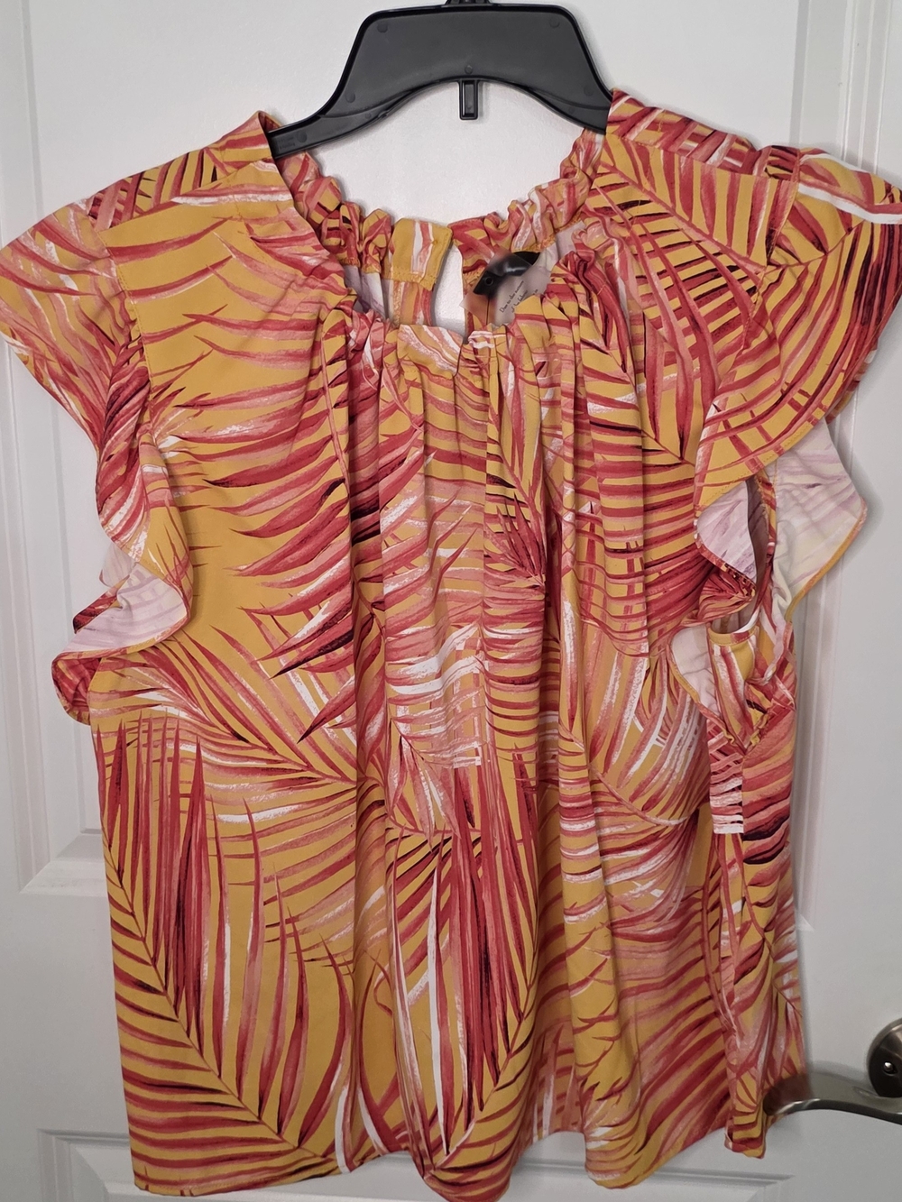 Women’s Yellow Tropical Print Ruffle Sleeve Top